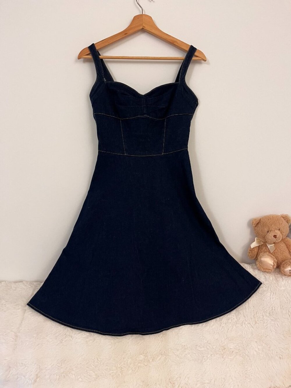 Vintage Denim Stretchy A-Line Fit & Flare Dress Rockabilly Pin-Up Y2K Ruby Rox